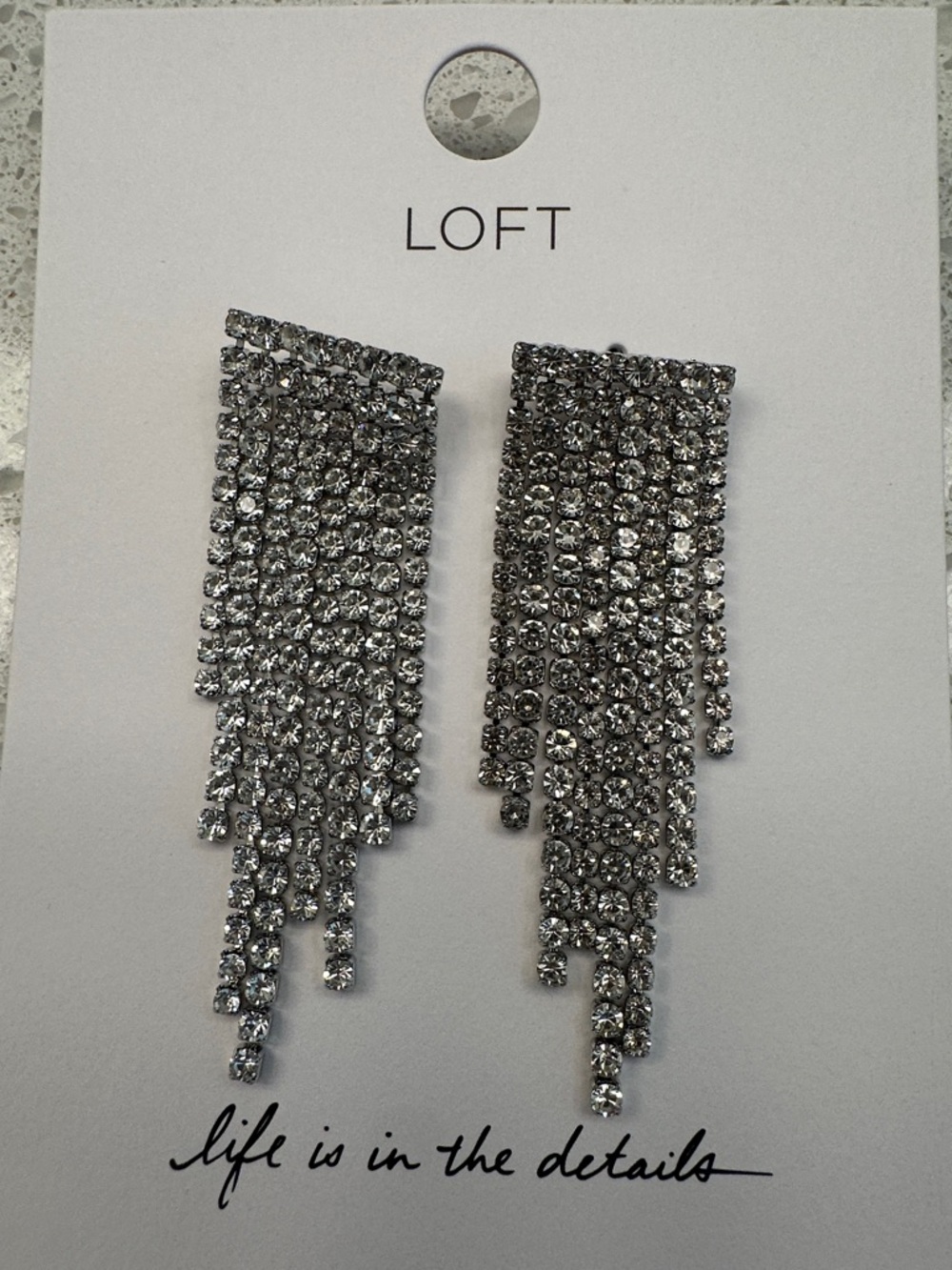 LOFT Silver Tapered Rhinestone Fringe Earrings